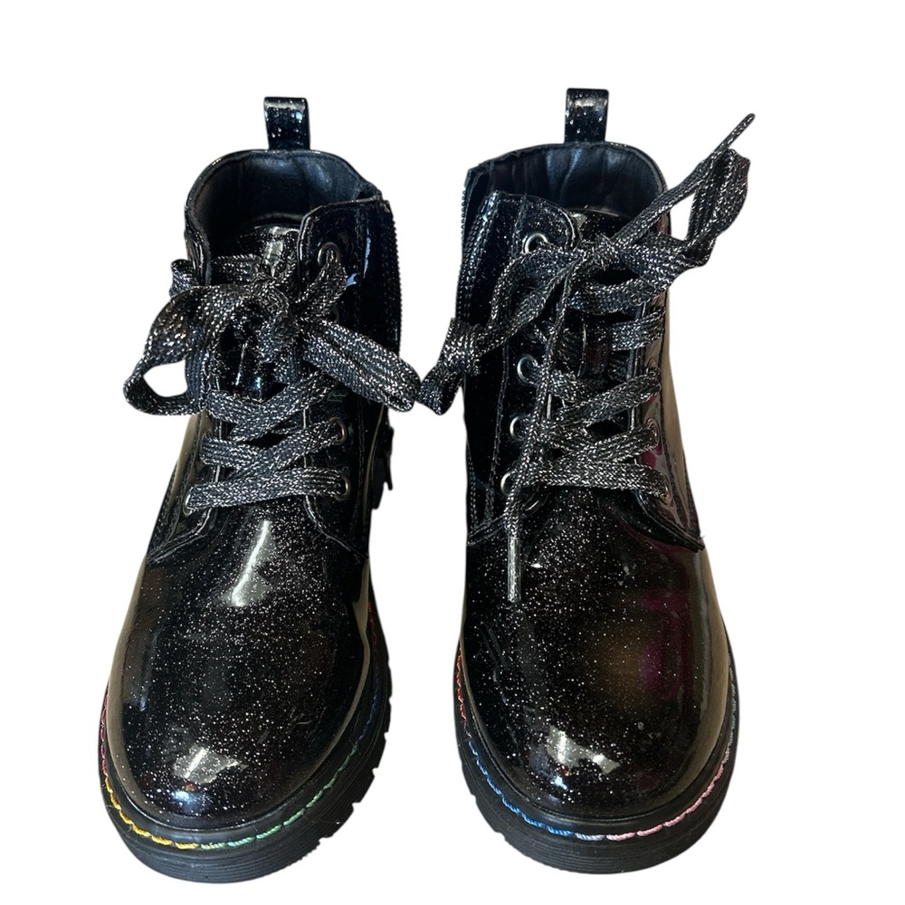 Glittery Black Kids Boots with Rainbow Sole
